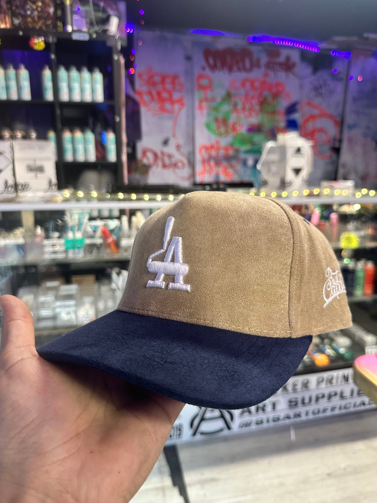TAN & BLACK SUEDE-STYLE LA SNAPBACK