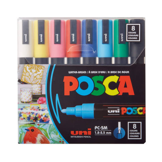 POSCA PC-5M Water-Based Paint Markers, Reversible Medium Tip, Assorted Colors, Pack Of 8 Markers